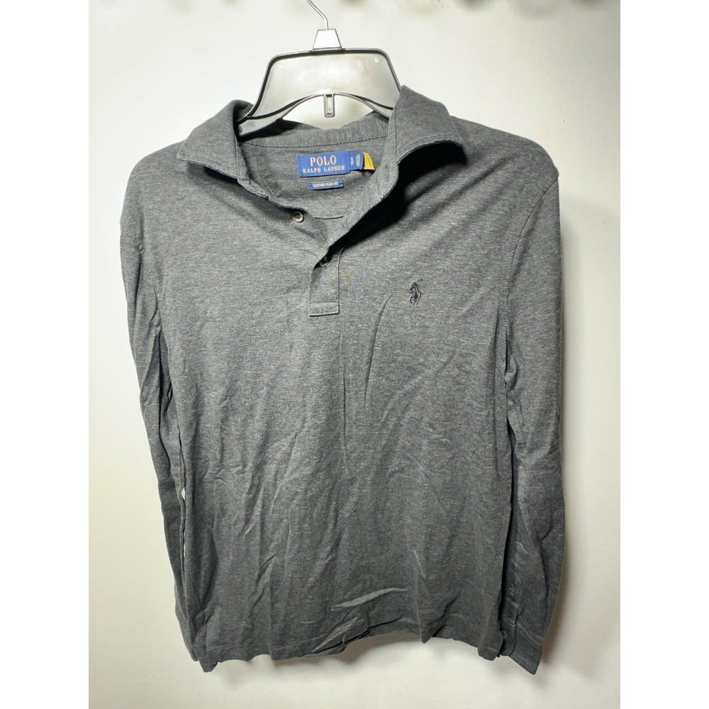Polo Ralph Lauren Shirt Mens Size Small Gray Slim Fit Long Sleeve Polo Pullover